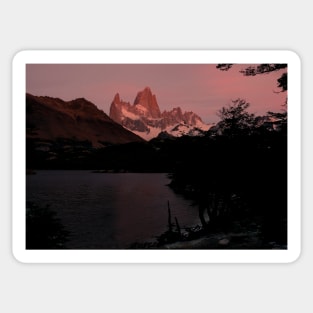 Alpenglow on Mount Fitz Roy at sunrise Sticker